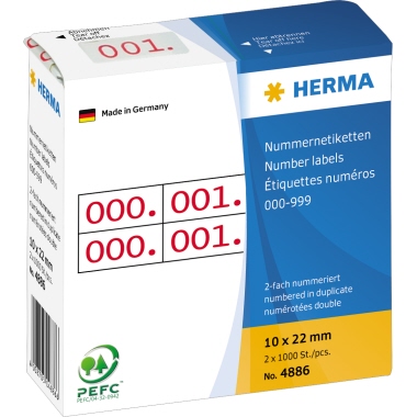 Etikett Herma 4886 10x22mm rot Doppelnummern Selbstklebend 0-999