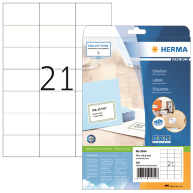 Etikett Herma 5054 70,0x42,3mm weiß Inkjet-, Laser- u. Kopier