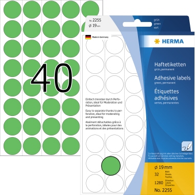 Etikett HERMA 2255 Ø-19mm grün Markierungspunkte 1.280 St.