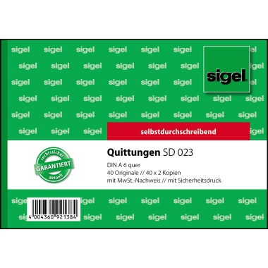 Quittung Sigel SD023 A6 quer SD 3x40bl