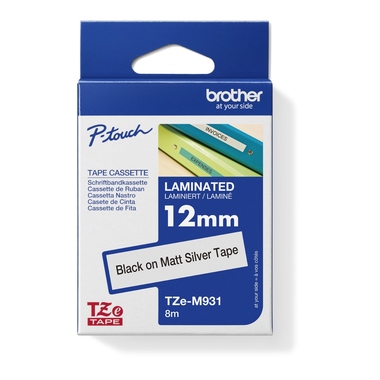 Schriftband Brother TZEM931 silber/schwarz, Breite 12mm, Länge 8m