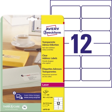 Etikett Avery Zweckform L4772-25 99,1x42,3mm transparent 300 St.
