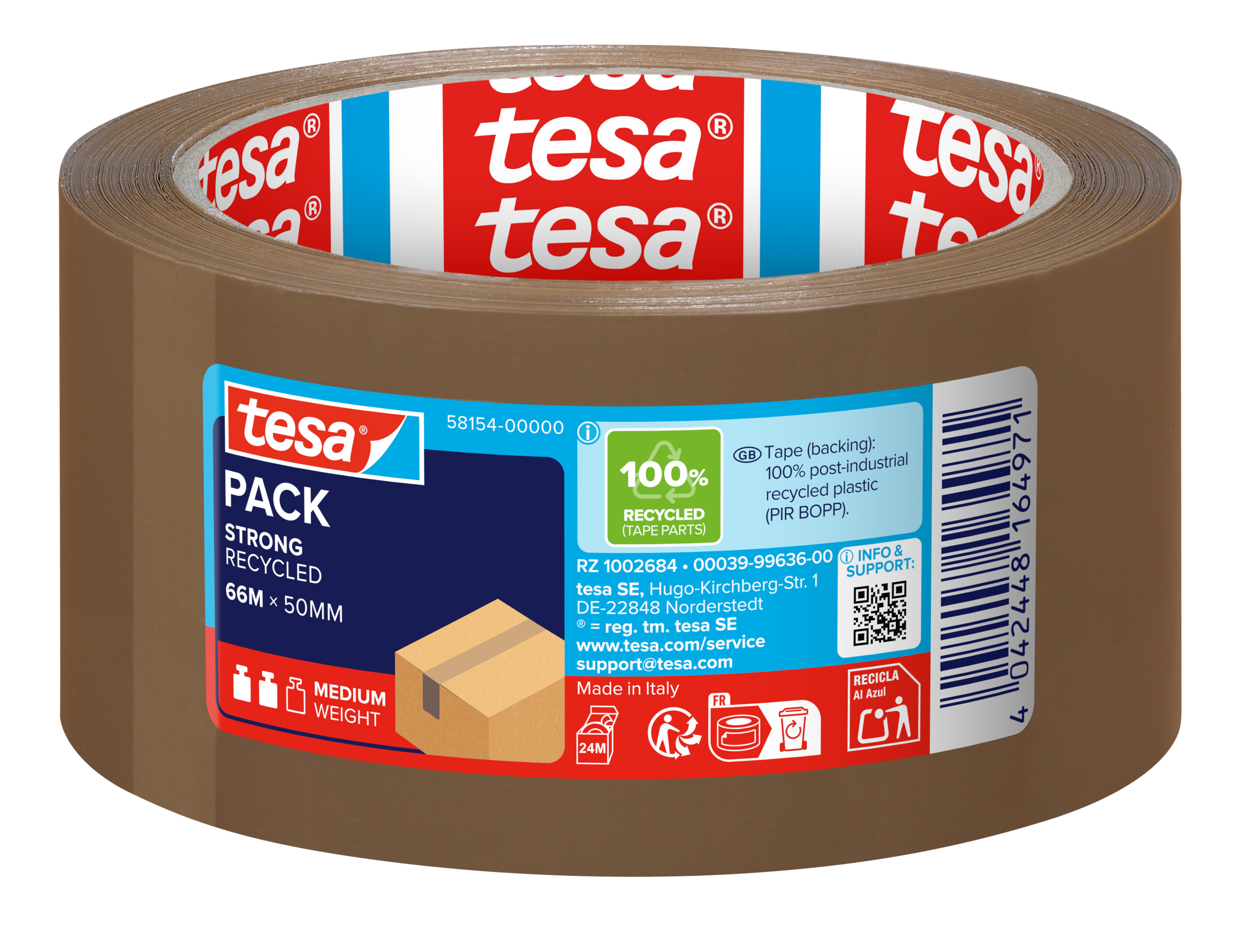 Packband Tesa 58154 66mx50mm braun Aus 100 % Recyceltem Kunststoff (pp)