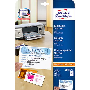 Karteikarten PC Avery Zweckform C32254-25 weiß 105x70mm Karteikarten PC Avery Zweckform C32254-25 weiß 105x70mm
