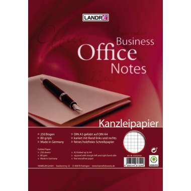 Kanzleipapier A4 80g kariert mit Rand Lin 28 A3 auf A4 kariert Rand links/rech