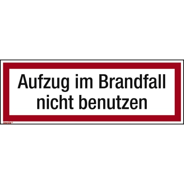 Hinweisschild Aufzug im Brandfall 297x105mm PVC-Folie, selbstklebend