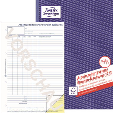 Stundennachweis Zweckf. 1773 A4 Sd 2x40blatt