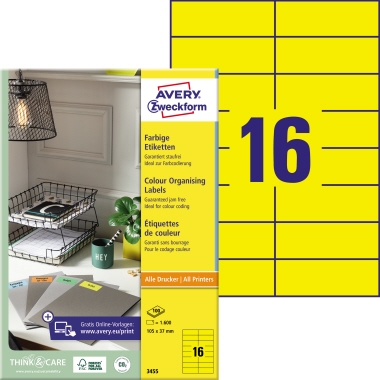 Etikett Avery Zweckform 3455 105x37mm gelb 1.600 St.