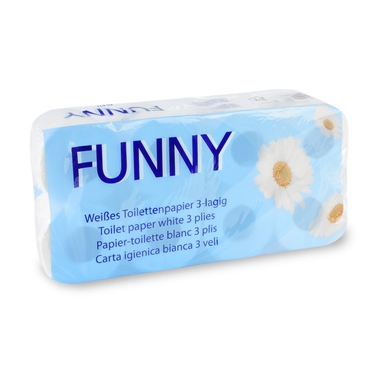Toilettenpapier Funny 3-lagig weiß 8 Rollen 250 Blatt  Toilettenpapier Funny 3-lagig weiß 8 Rollen 250 Blatt