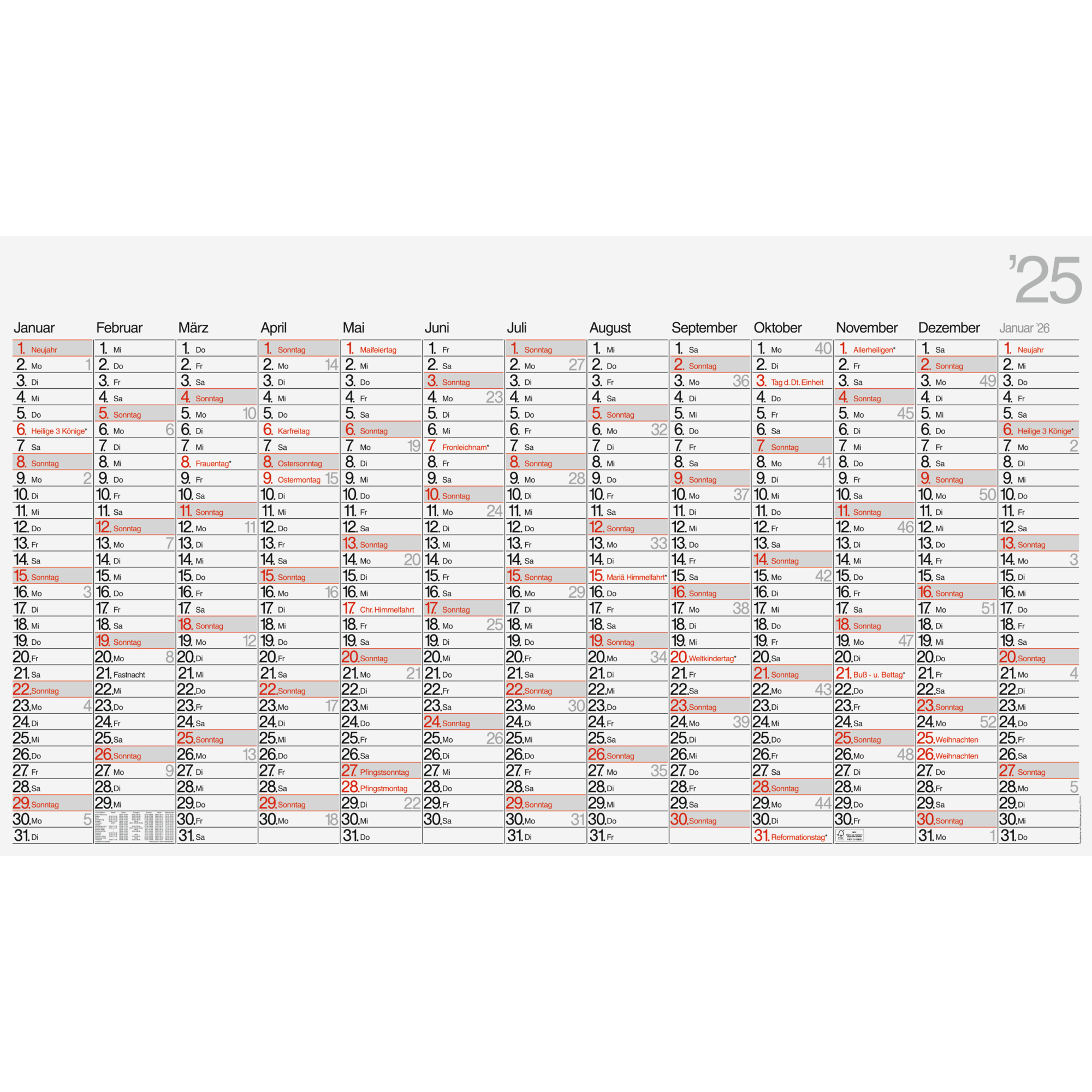 Plakatkalender BRUNNEN 70100 139x79cm 1 Seite / 13 Monate