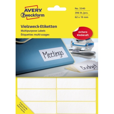 Etikett Avery Zweckform 3340 62x19mm weiß 396 St.