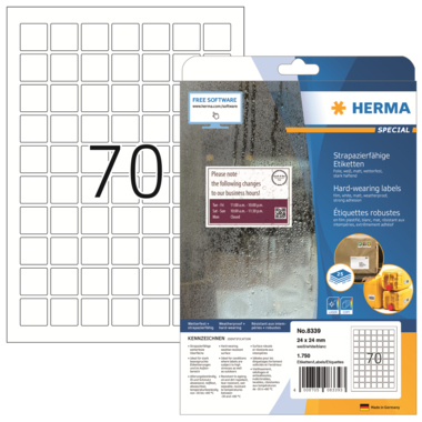 Etikett Herma 8339 24x24mm weiß Matt, Strapazierfähig, Für Laser -und Ko