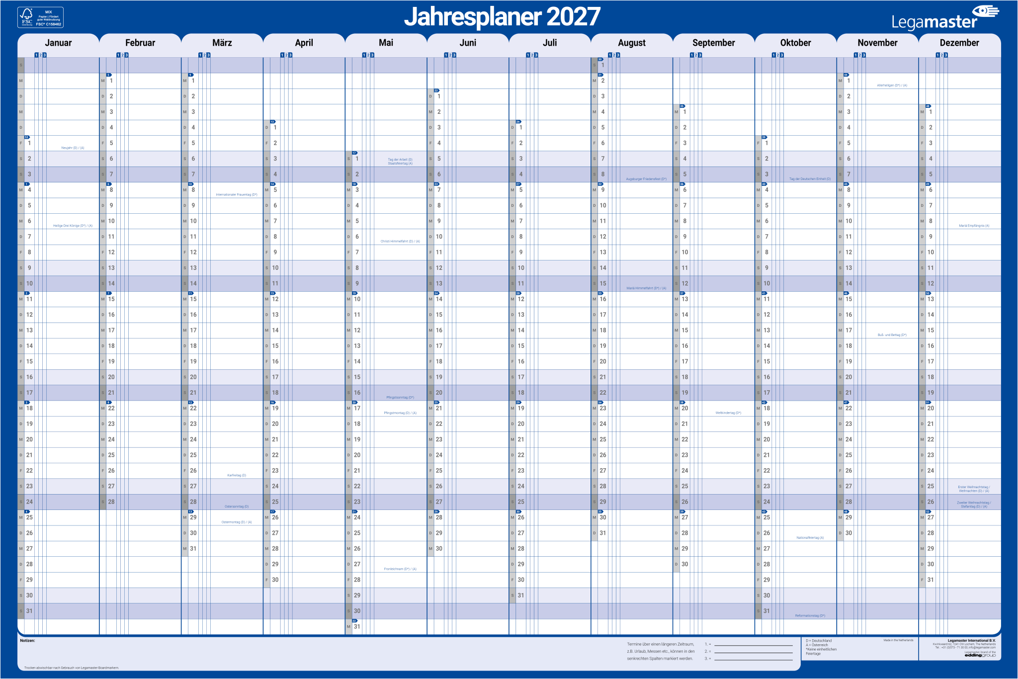 Jahresplaner Legamaster 422121 2027 60x90cm