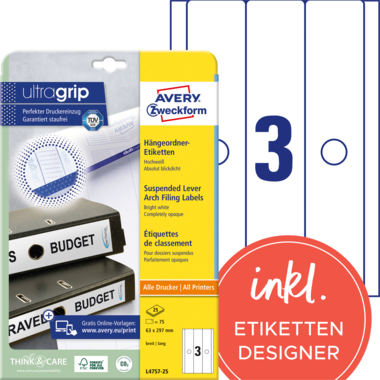 Rückenschild Avery Zweckform L4757-25 PC weiß breit/lang, selbstklebend 75 St.