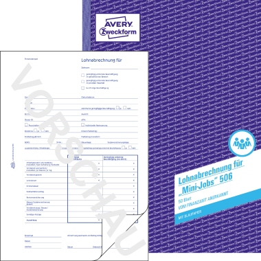 Lohnabrechnung Zweckf. 506 A4 Minijobs, 50 Blatt