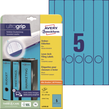 Rückenschild Avery Zweckform L4749-20 PC blau schmal/lang, selbstklebend 100 St.