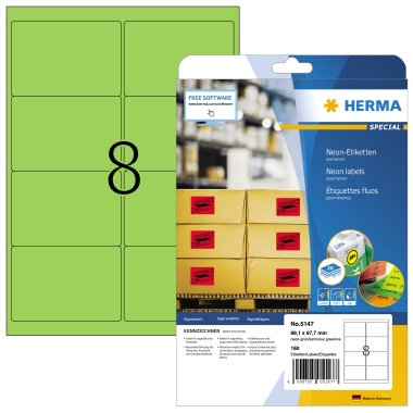 Etikett Herma 5147 210x297mm neongrün Inkjet-, Laser- U. Kopier