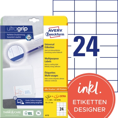Etikett Avery Zweckform 6173 70x37mm weiß 720 St.