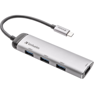 USB-C Hub Verbatim 49147 4-Port USB 3.2 Gen 1, silber