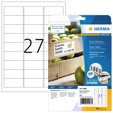 Etikett Herma 10903 63,5x29,6mm weiß Power-inkjet-, Laser- U. Kopier