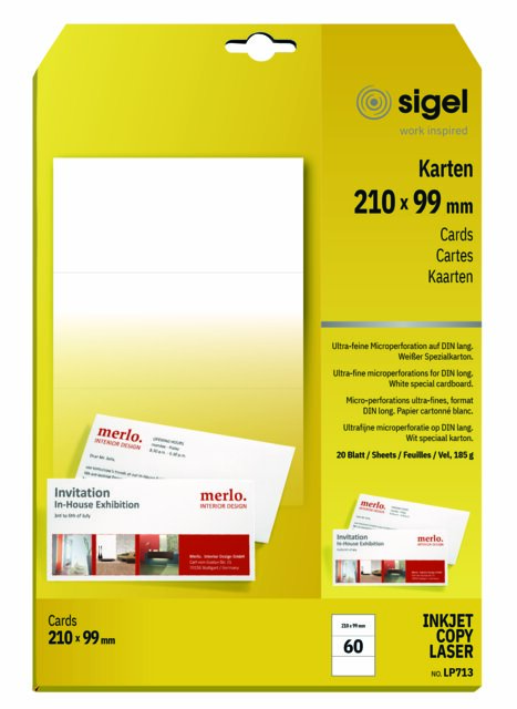 Korrespondenz-Karten Sigel LP713 DL ws 210x99mm 185g beids.beruckb. Pk.60 St.