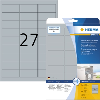 Etikett Herma 4222 63,5x29,6mm silber Extrem Stark Haftend, Folie, Matt