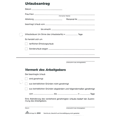 Urlaubsantragsblock RNK 2916 A5 2x 40 Blatt