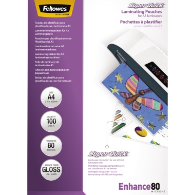 Folientasche FELLOWES A4 228X303mm 80my glänzend 100 St/Pack Querformat