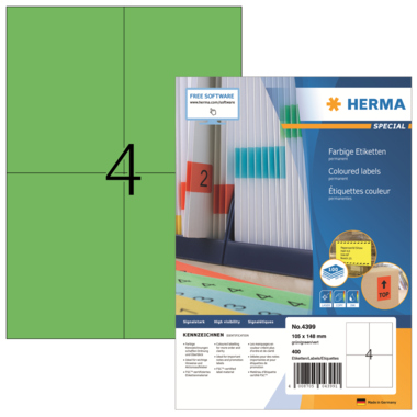 Etikett Herma 4399 105x148mm grün Papier, Matt, Inkjet-, Laser- U. Kopiere