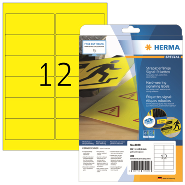 Etikett Herma 8029 99,1x42,3mm, gelb Strapazierfähig Folie, Stark Haftend, Wa