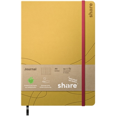 Notizbuch share A5 punktkar 192Bl gelb Pflanzenfasern/Apfelschalen Softcover