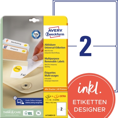 Etikett Avery ZweckformL4734REV-25 199,6x143,5mm ablösbar 60 St.