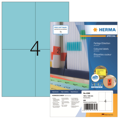 Etikett Herma 4398 105x148mm blau Papier, Matt, Inkjet-, Laser- U. Kopiere