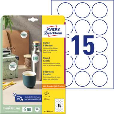 Etikett Avery Avery Zweckform 6225 Ø-51mm weiß 150 St.