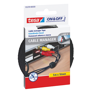 Klettband Tesa 55239 On & Off schwarz Für Kabel 5m X 10mm