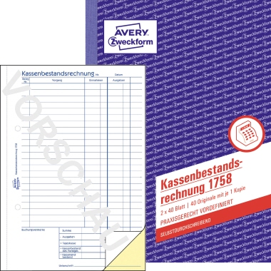 Kassenbestandsrechnung Zweckf.1758 A5 SD 2x40bl.