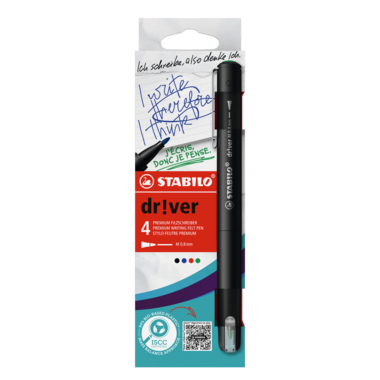 Faserschreiber Stabilo EO1089/4 driver Strichst. 0,8mm Sw, Bl, Ro, Gn