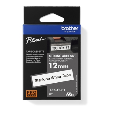 Schriftband Brother TZe-S231 weiß/schwarz 12mm x 8m