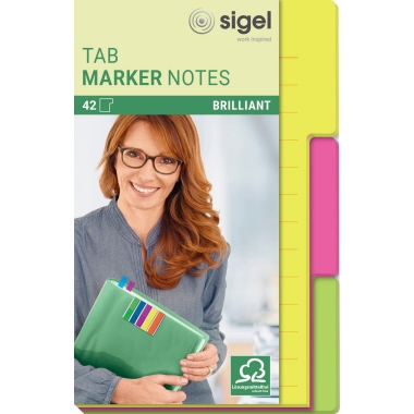 Haftmarker Sigel HN206 Tab Marker Notes 98x148mm, Gelb, Pink, Grün,