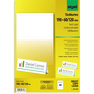 Tischkarte Sigel DP049 190x60mm 185g ws 
