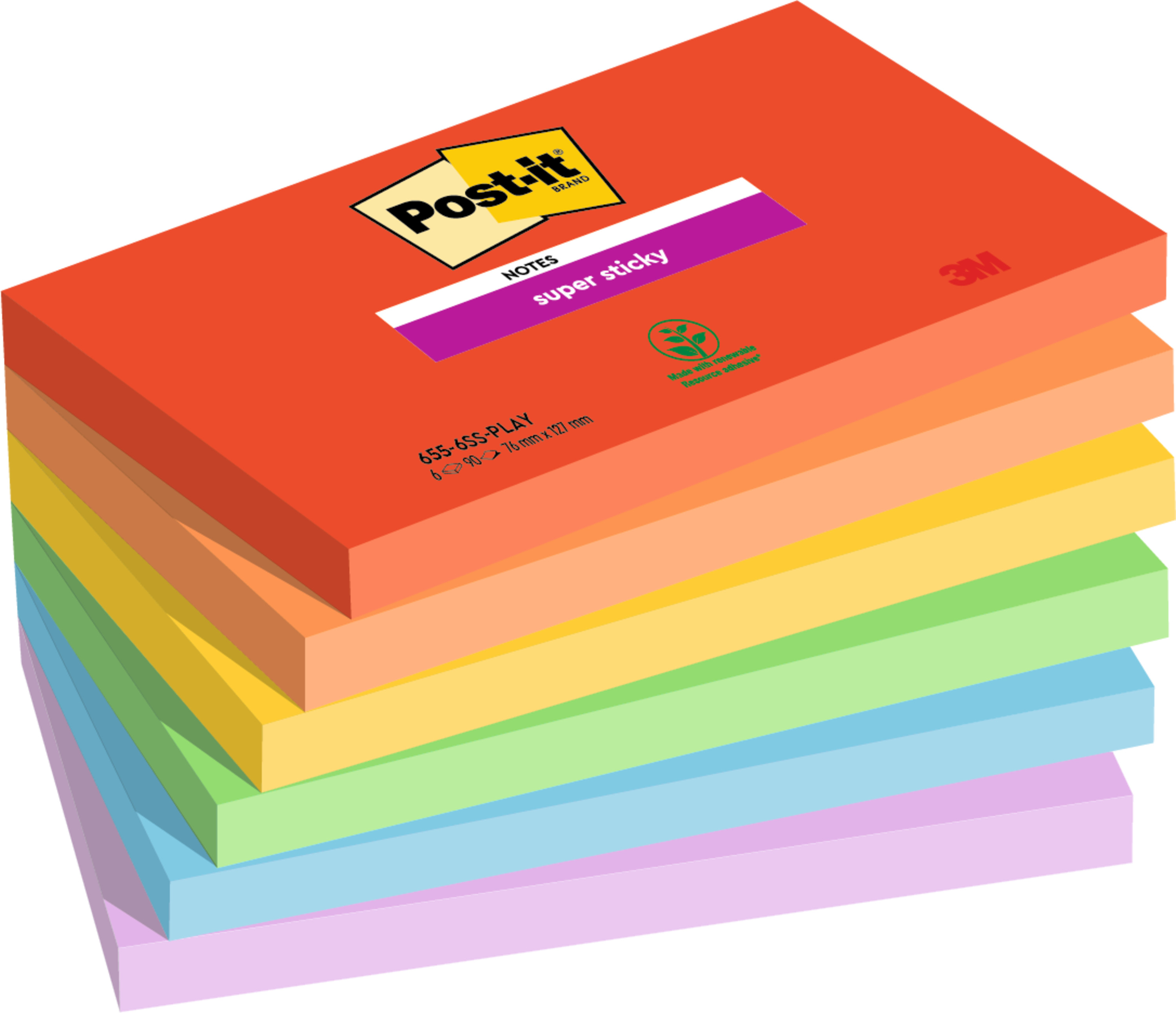Haftnotiz Post-It 655-6SS-Play 127x76mm 6 St./Pack