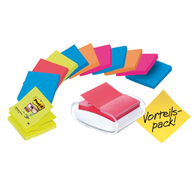 Haftnotiz Post-it PRO-W12N Z-Notes Spender+12 Super Sticky sort. 76x76mm