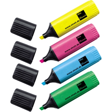 Textmarker STREIT 4er Etui Farbe: gelb, rosa, blau und grün
