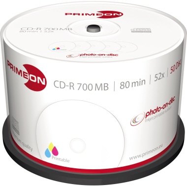 CD-R Primeon 700MB 80Min 50er Sp Ink-Pr. Spindel Inkjet-printable CD-R Primeon 700MB 80Min 50er Sp Ink-Pr. Spindel Inkjet-printable
