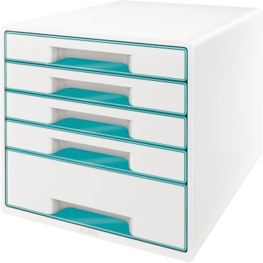 Schubladenbox Leitz 5214 WOW 5S eisblau /weiß, 5Fächer