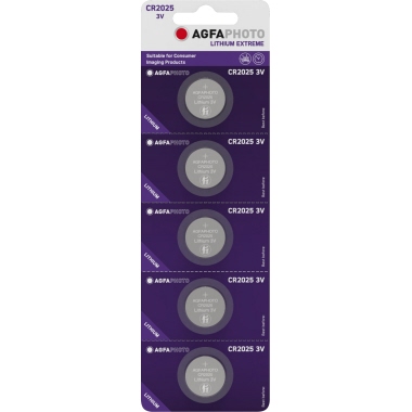 Knopfzelle AGFAPHOTO CR2025 3V Lithium Extreme, Retail Blister (5-Pack)