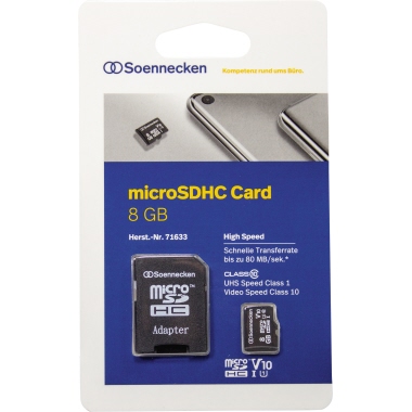 MicroSDHC Card Soennecken 8GB 71633 inkl. SD-Adapter Class 10