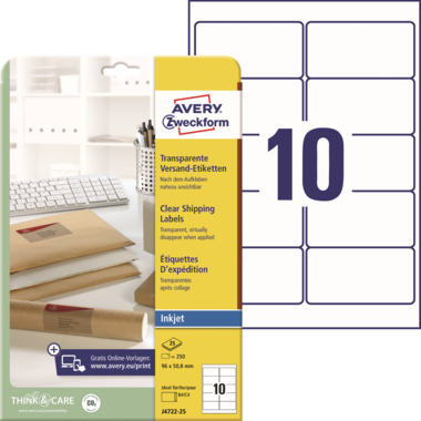 Etikett Avery Zweckform J4722-25 96x50,8mm transparent 250 St.