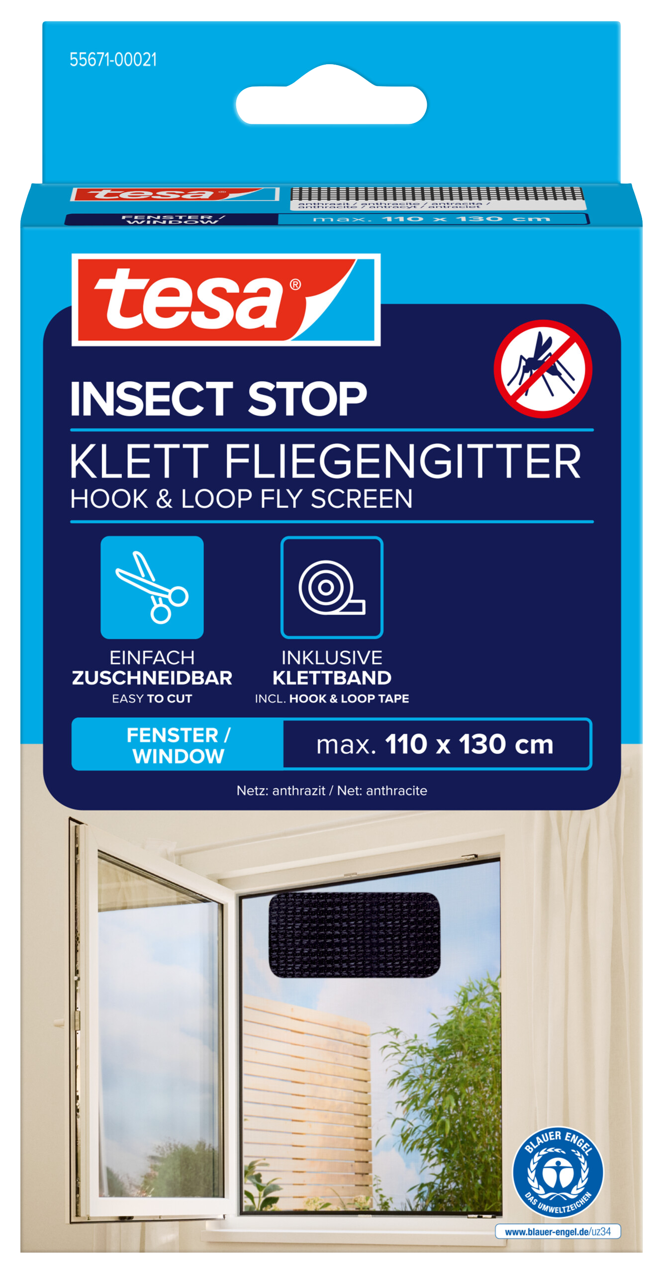 Fliegengitter Tesa Standard 55671 anthr. 1,1m:1,3m, für Fenster