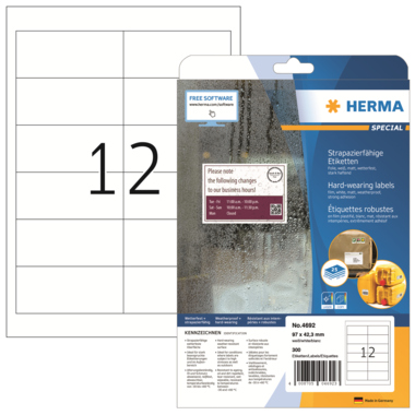 Etikett Herma 4692 96,5x42,3 weiß Laser- U. Kopier Folien, Matt